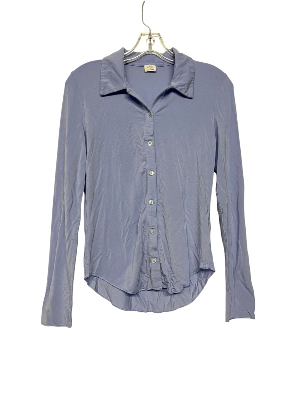 Aritzia Wilfred Light Blue Purple Long-Sleeve Button-Down Shirt Tencel Lyocell